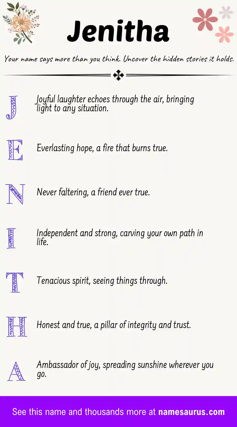 Acrostic poem about Jenitha.