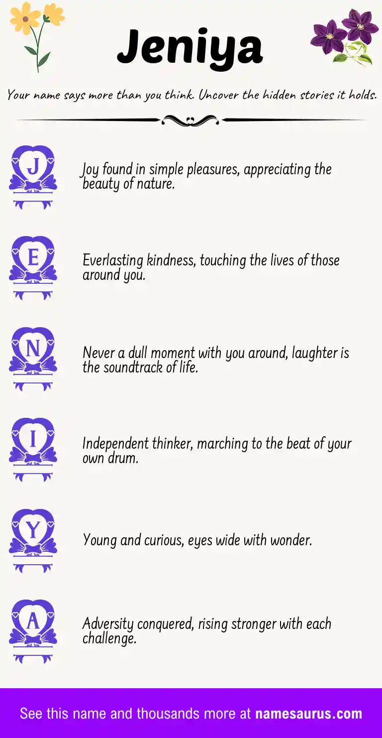 Acrostic poem about Jeniya.