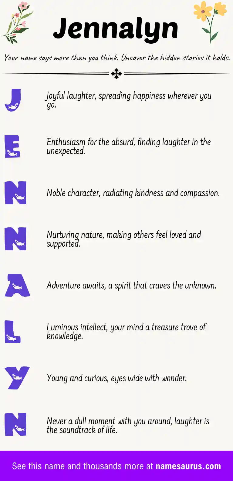 Acrostic poem about Jennalyn.