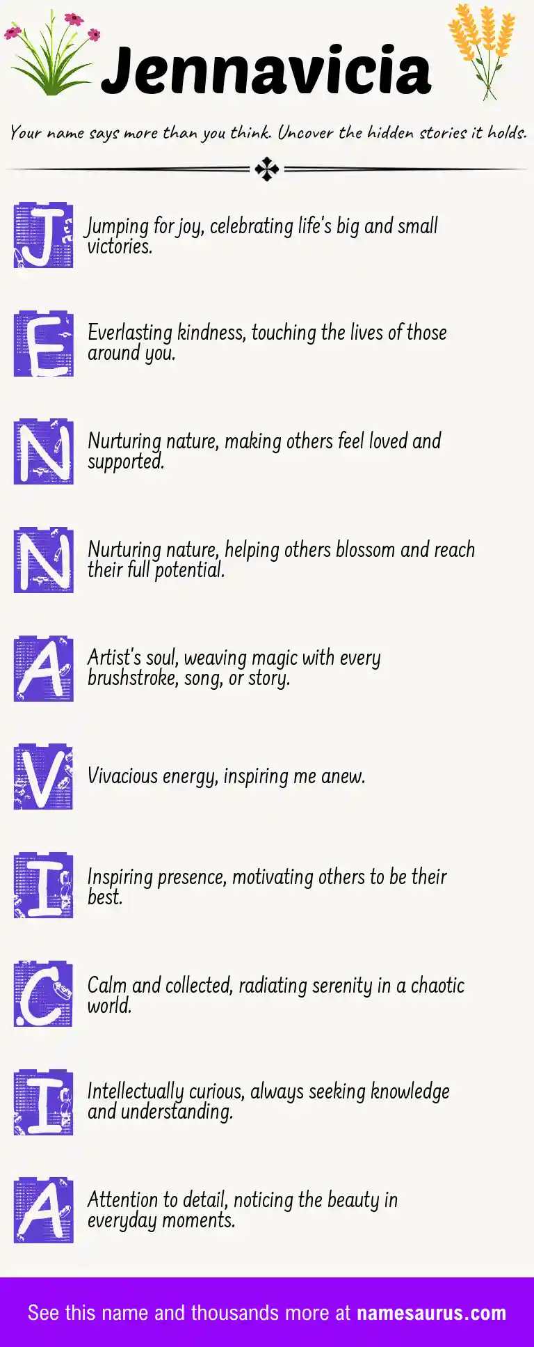 Acrostic poem about Jennavicia.