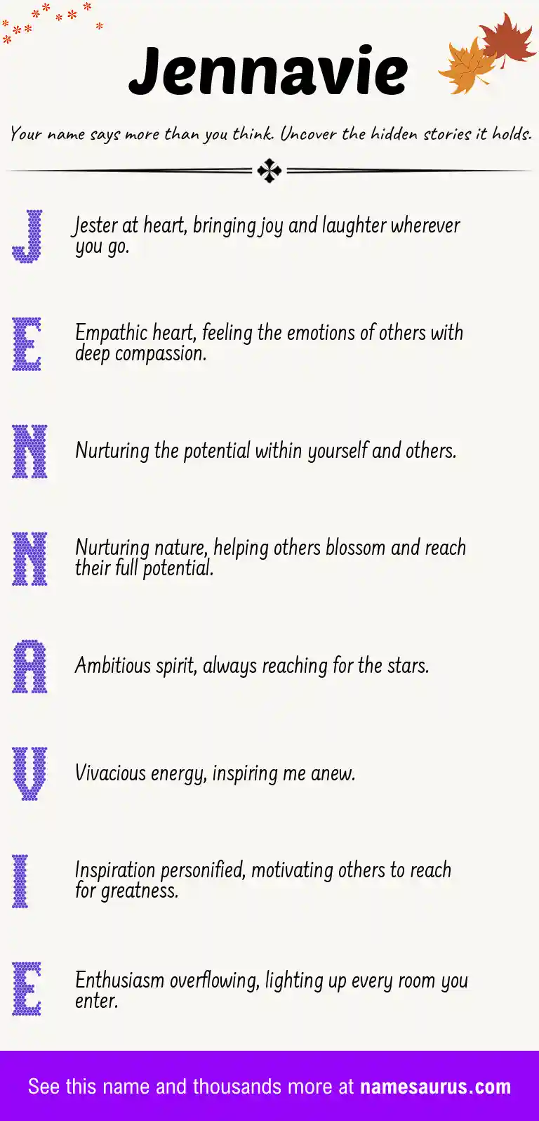 Acrostic poem about Jennavie.