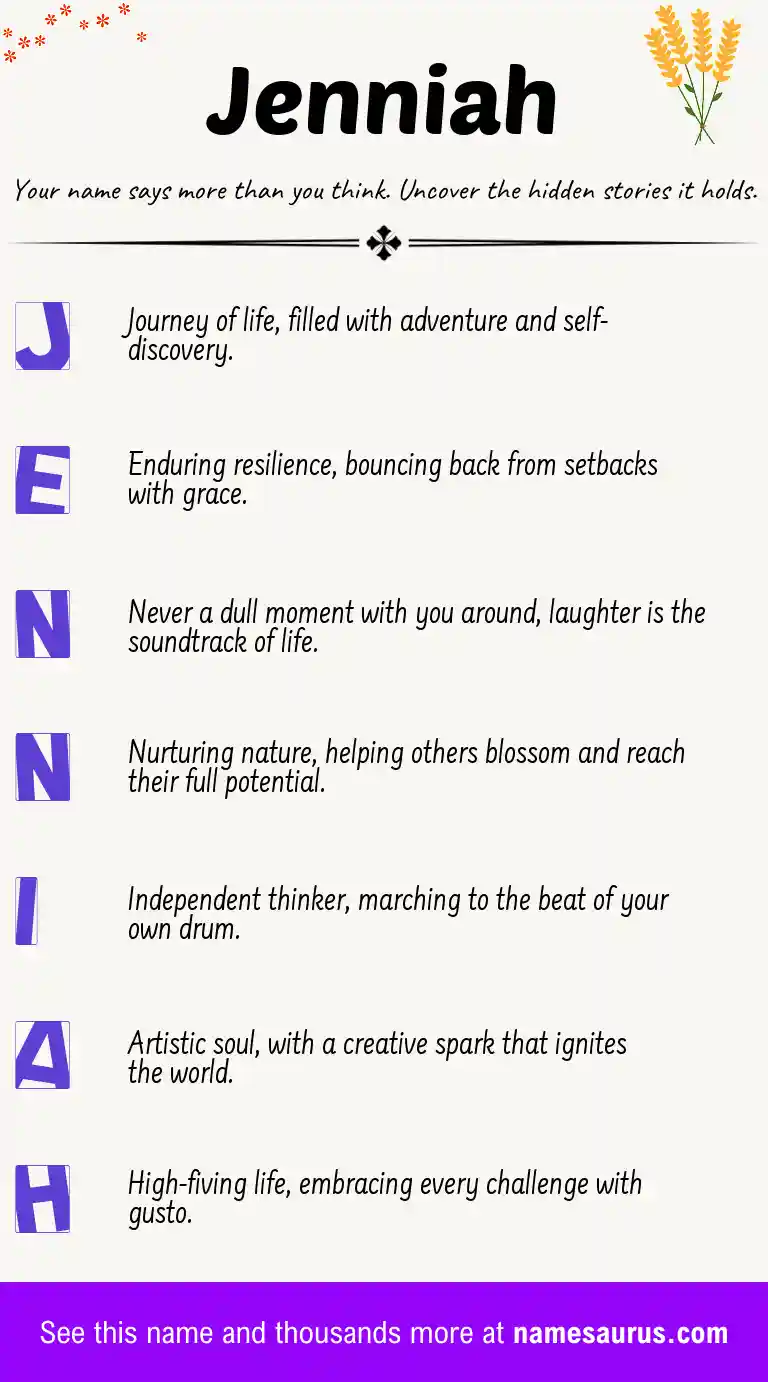 Acrostic poem about Jenniah.