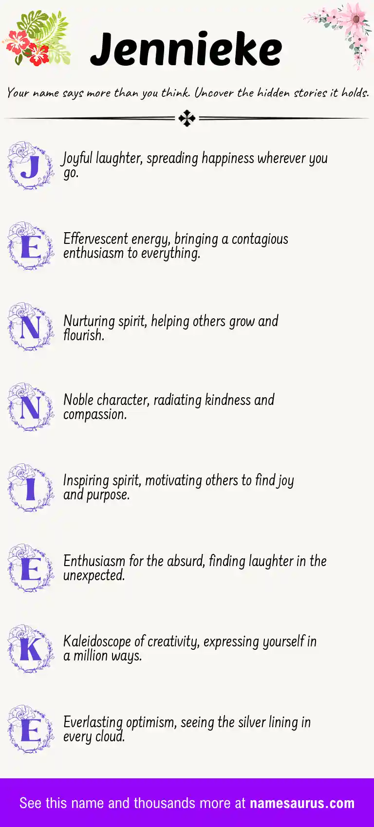 Acrostic poem about Jennieke.