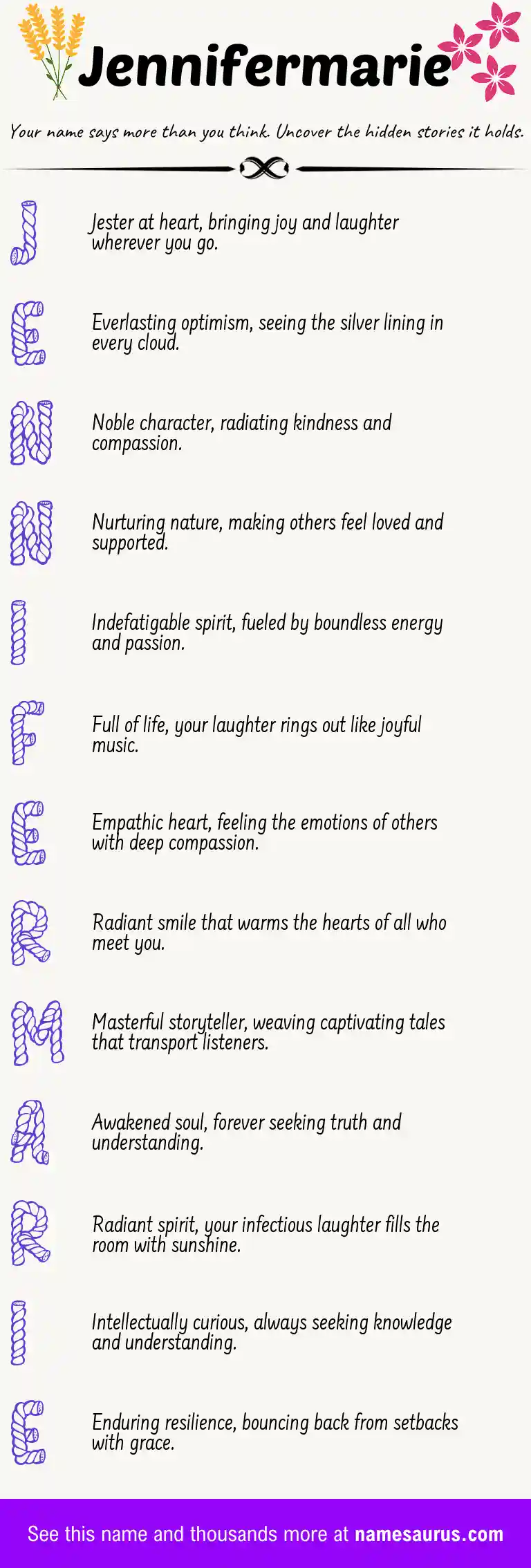 Acrostic poem about Jennifermarie.