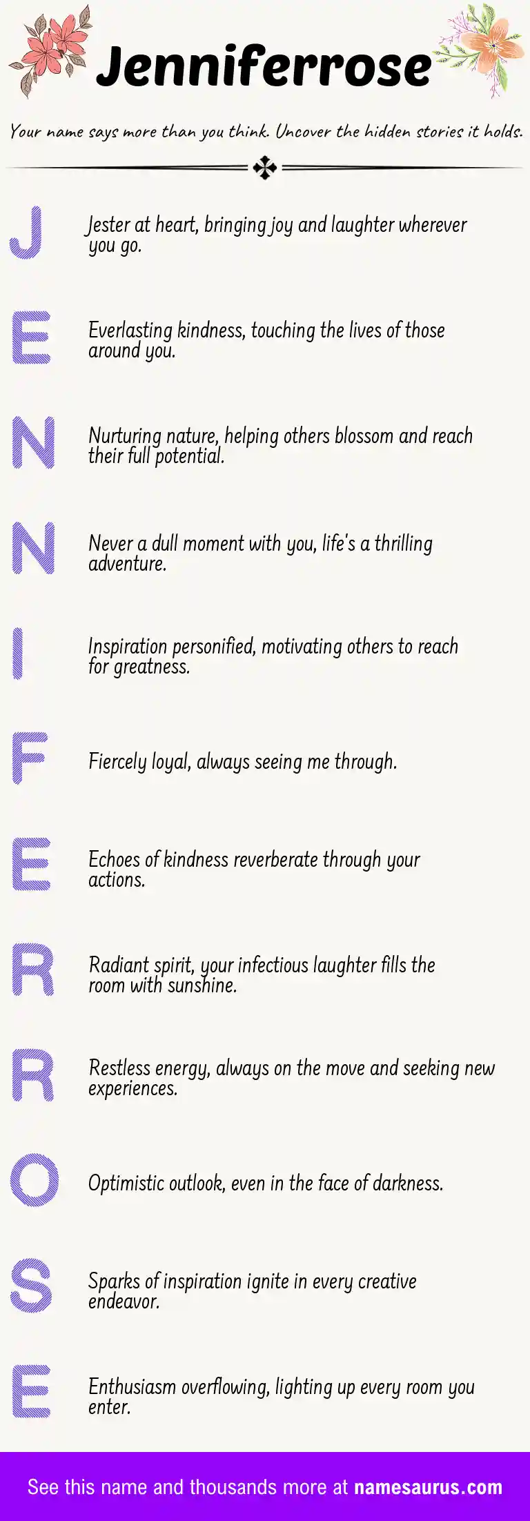 Acrostic poem about Jenniferrose.