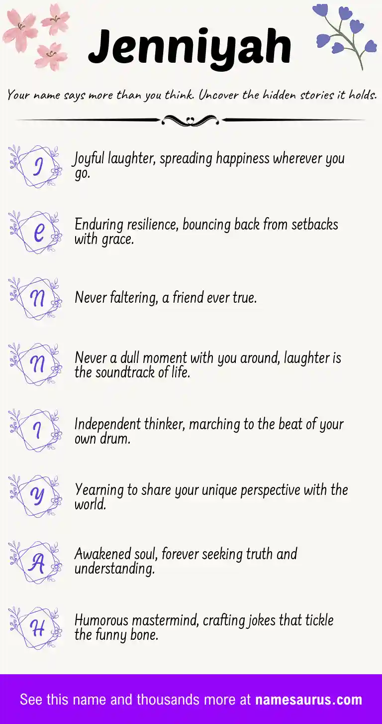 Acrostic poem about Jenniyah.