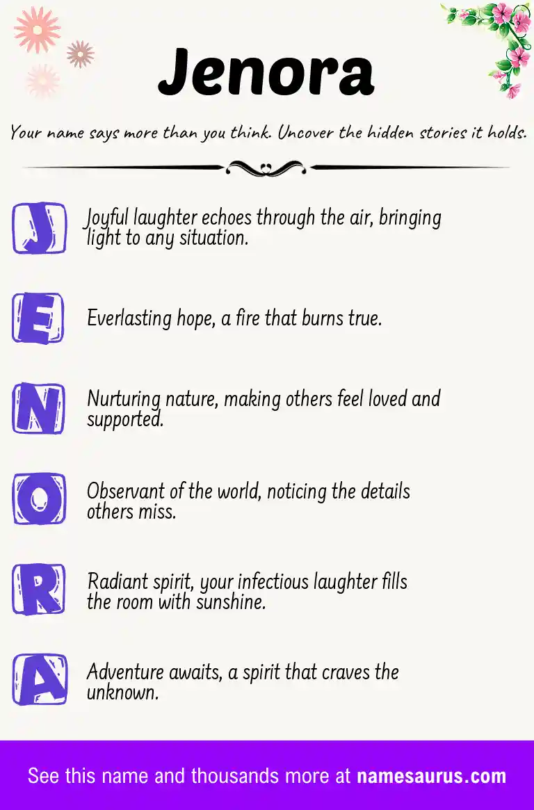 Acrostic poem about Jenora.
