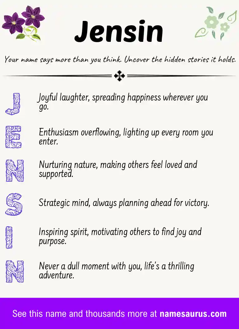 Acrostic poem about Jensin.