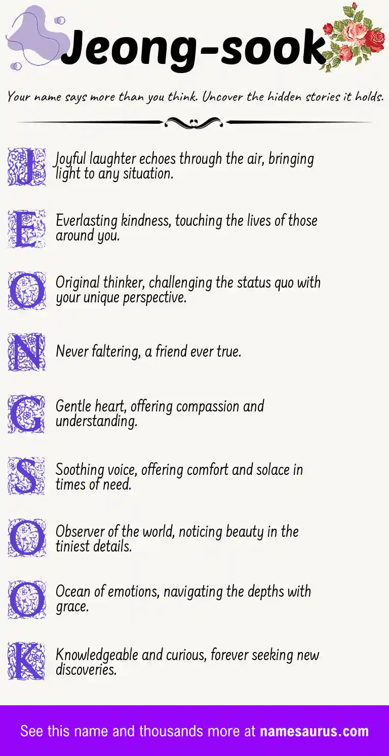 Acrostic poem about Jeong-sook.