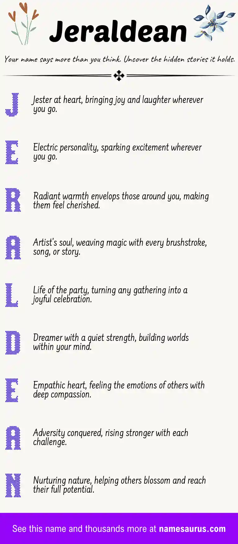 Acrostic poem about Jeraldean.