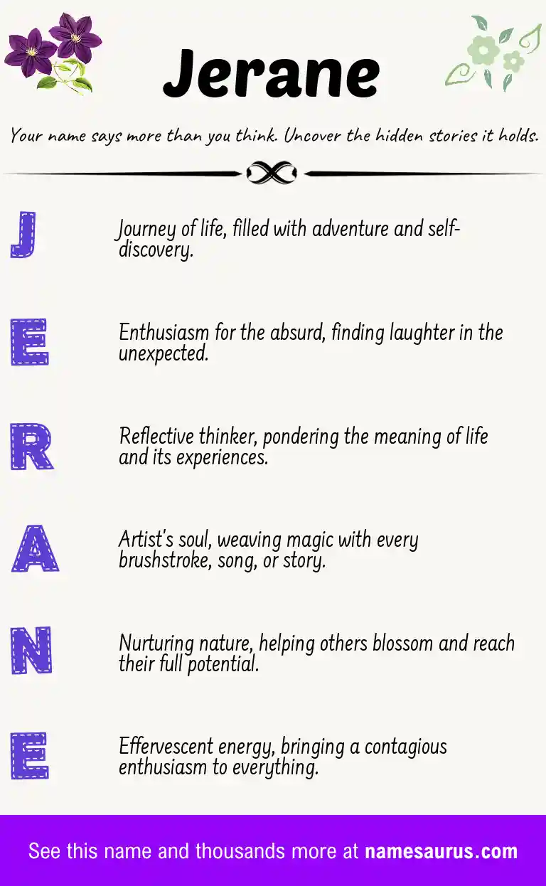 Acrostic poem about Jerane.