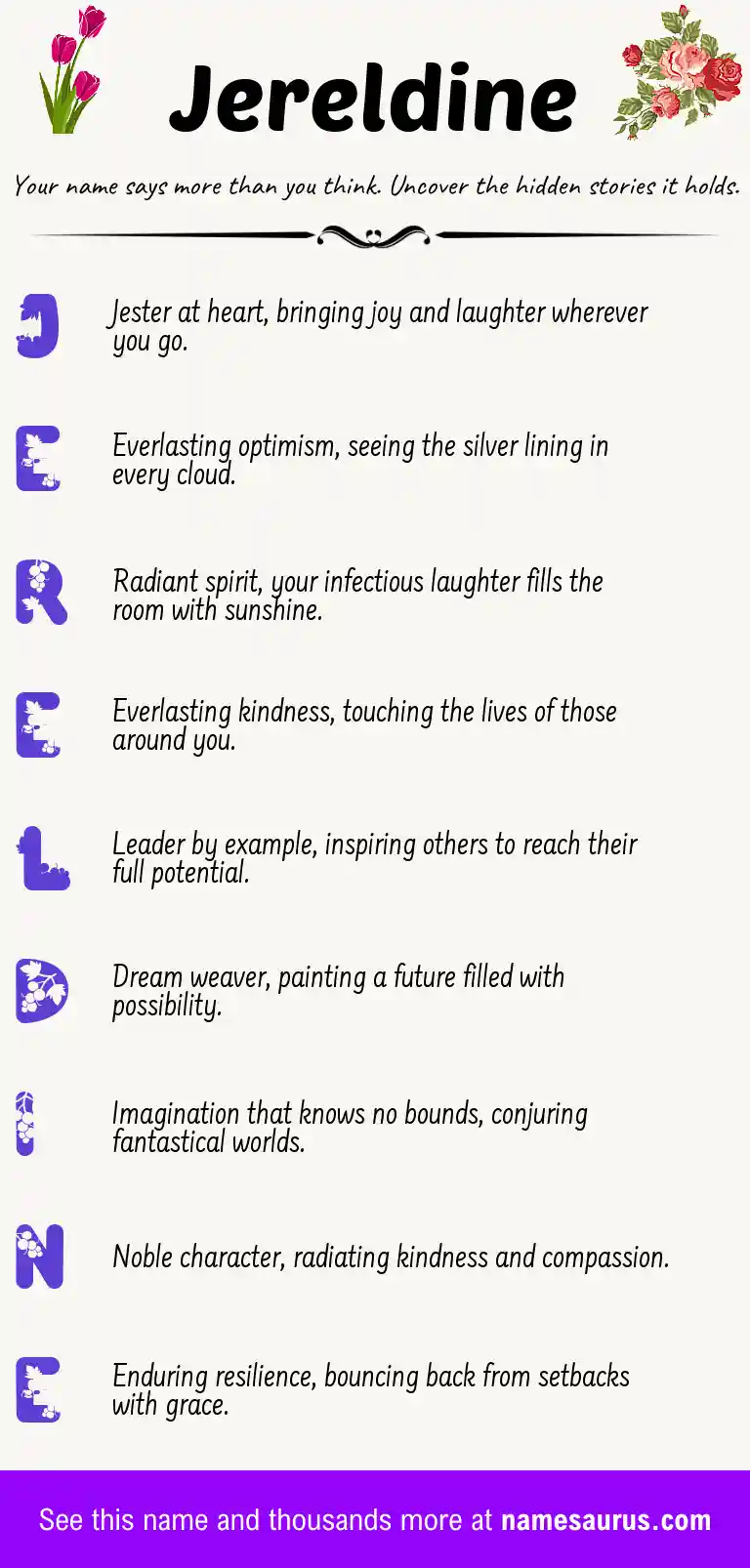 Acrostic poem about Jereldine.