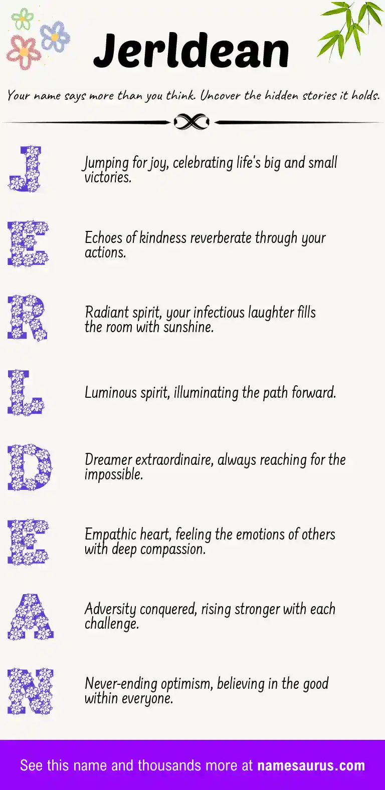 Acrostic poem about Jerldean.