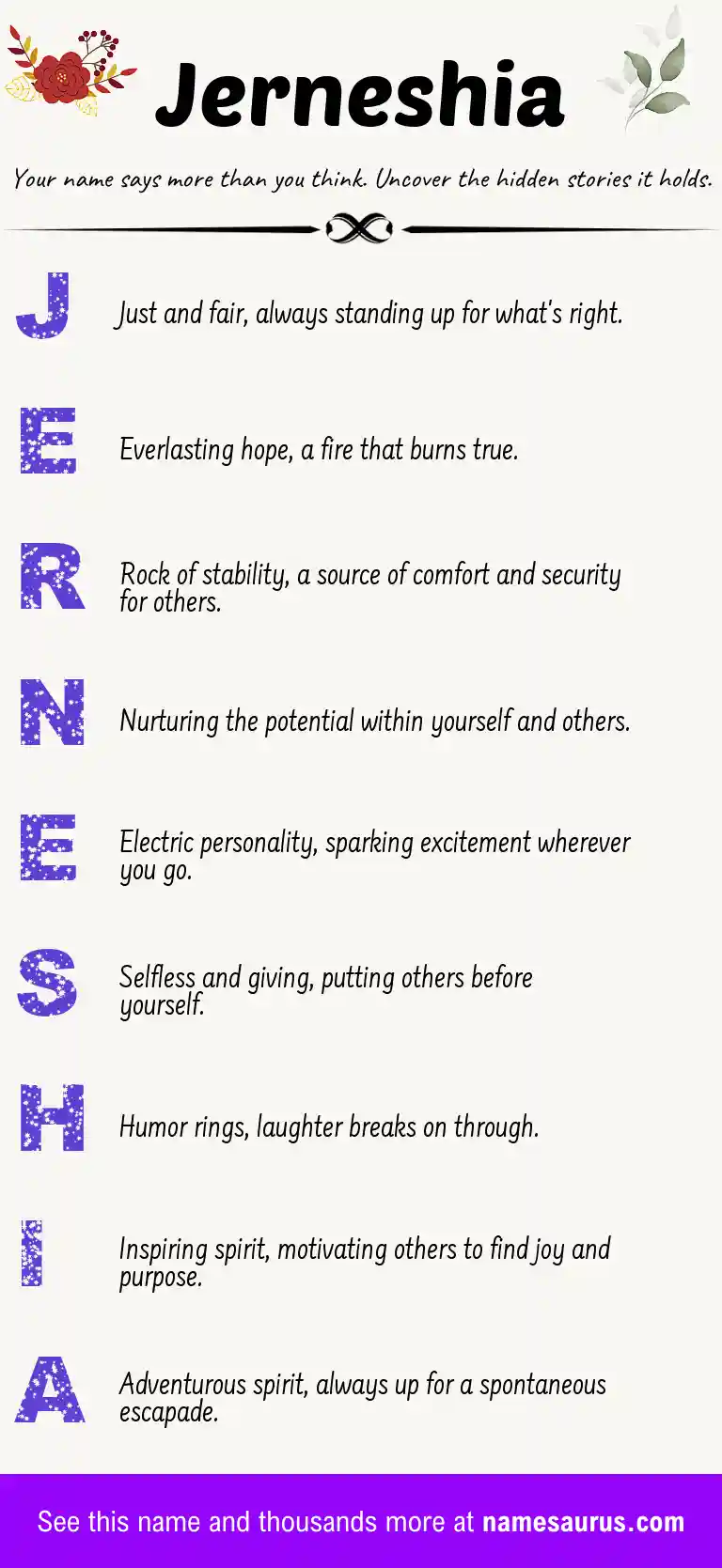 Acrostic poem about Jerneshia.