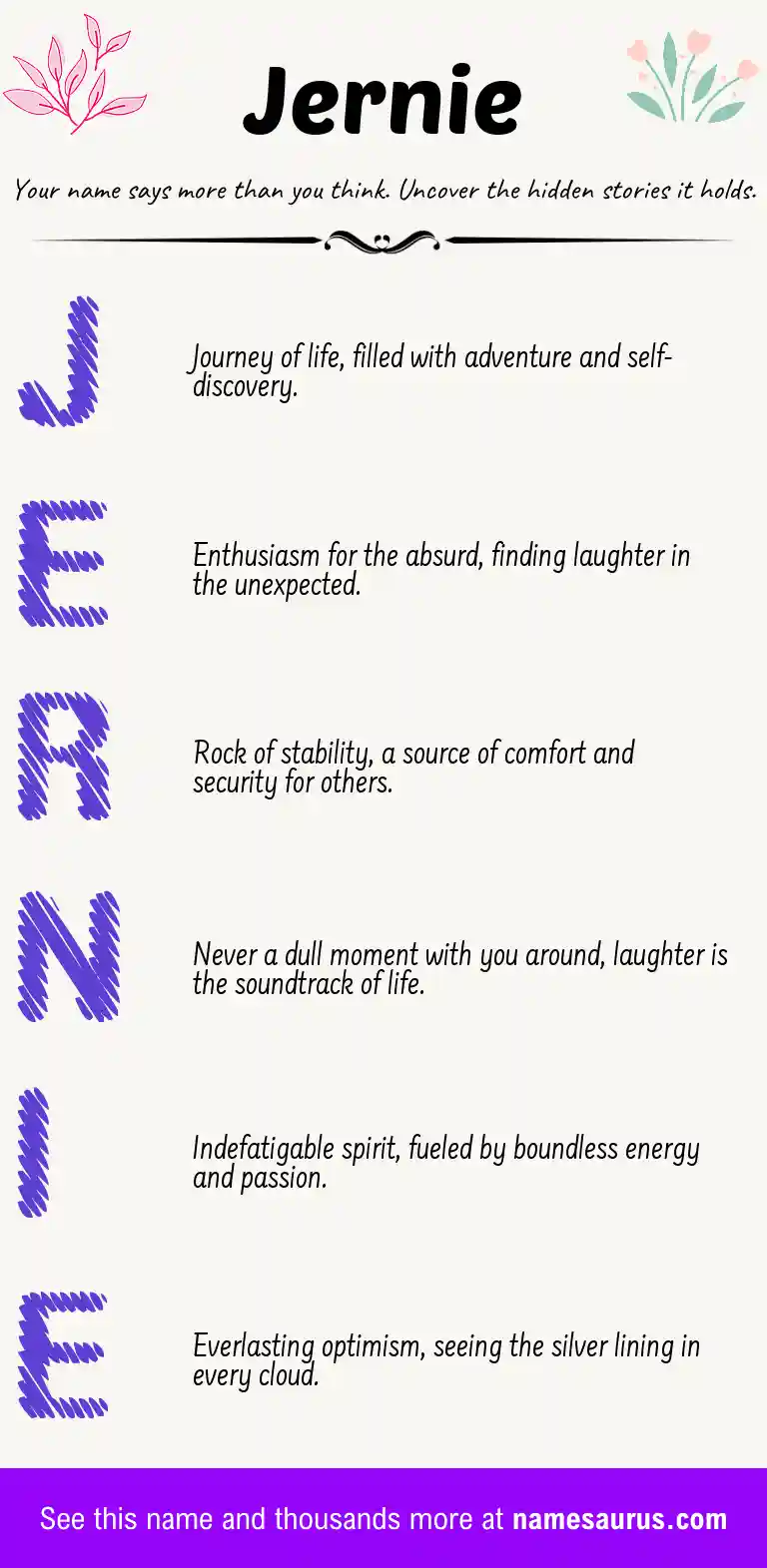 Acrostic poem about Jernie.