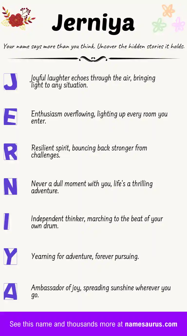 Acrostic poem about Jerniya.