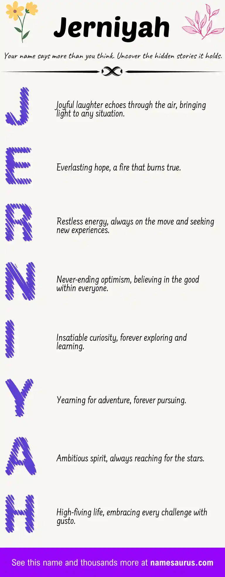 Acrostic poem about Jerniyah.