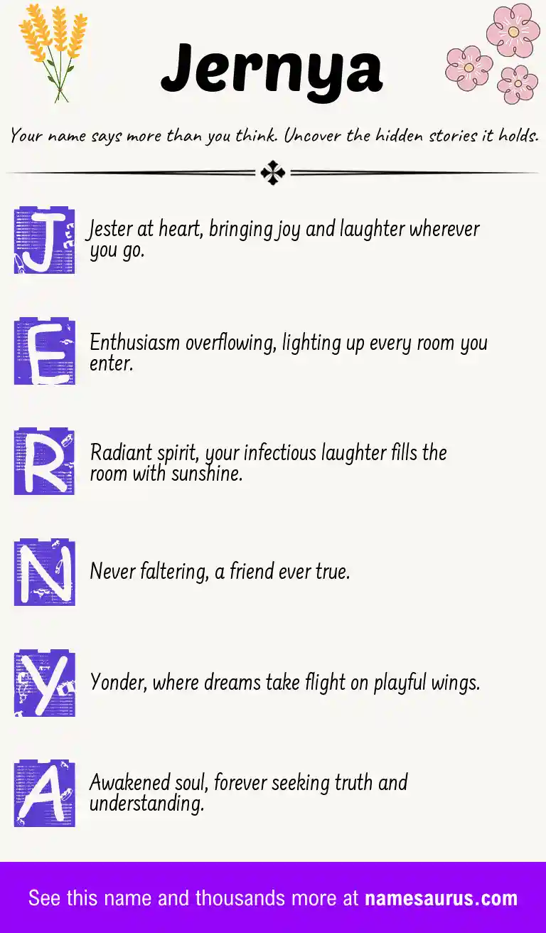 Acrostic poem about Jernya.