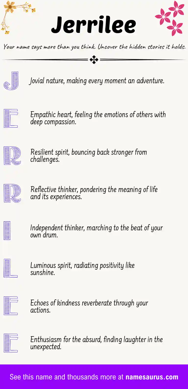 Acrostic poem about Jerrilee.