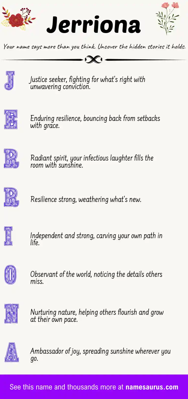 Acrostic poem about Jerriona.