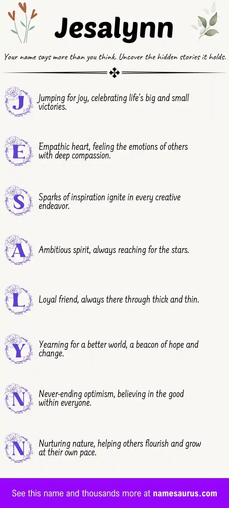 Acrostic poem about Jesalynn.