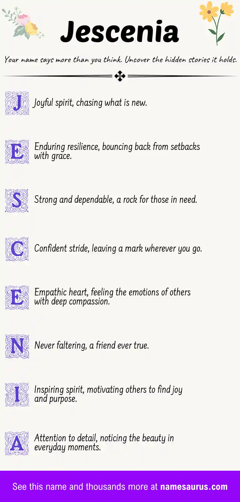 Acrostic poem about Jescenia.