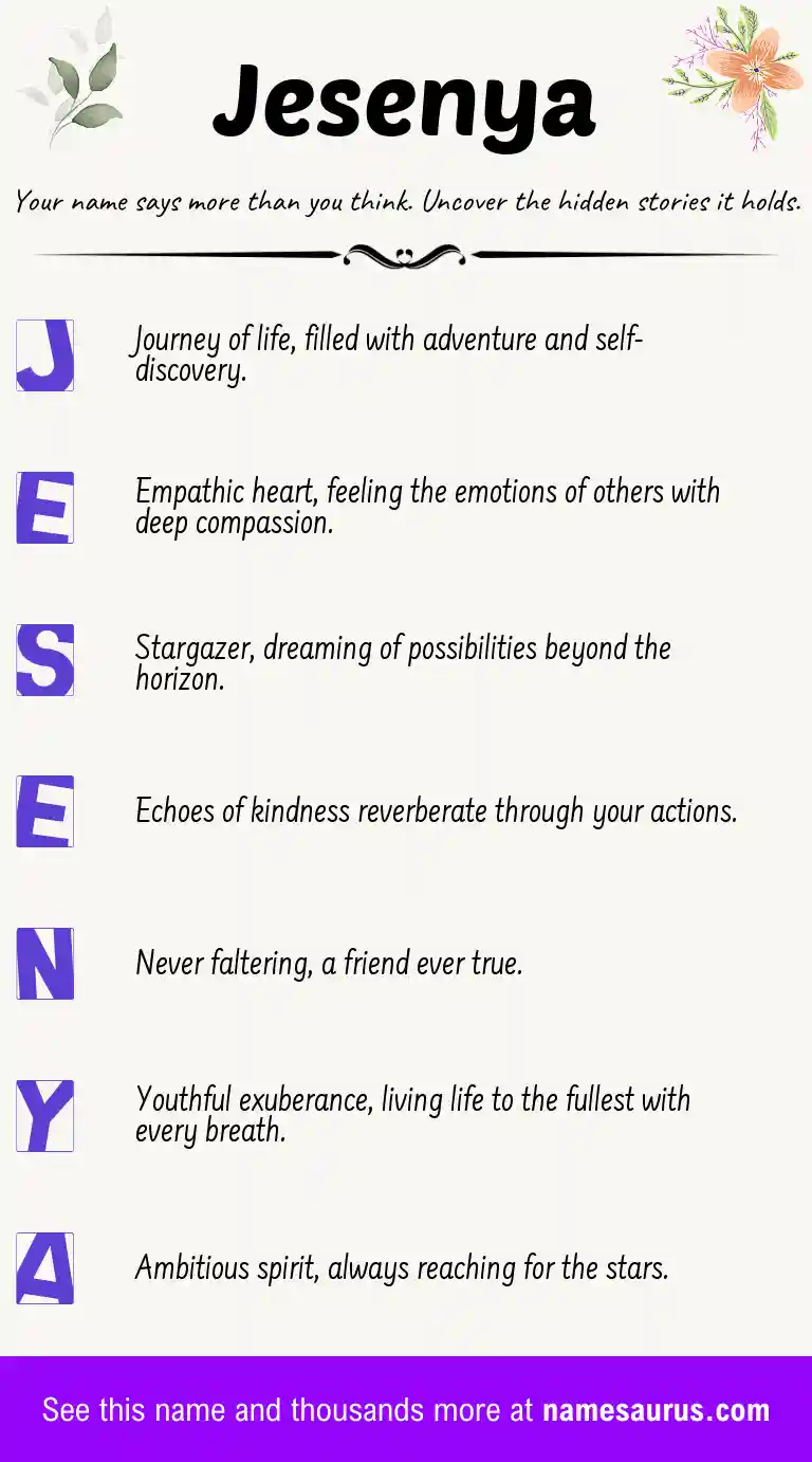 Acrostic poem about Jesenya.