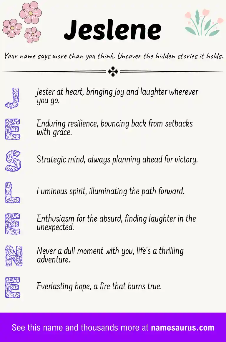 Acrostic poem about Jeslene.