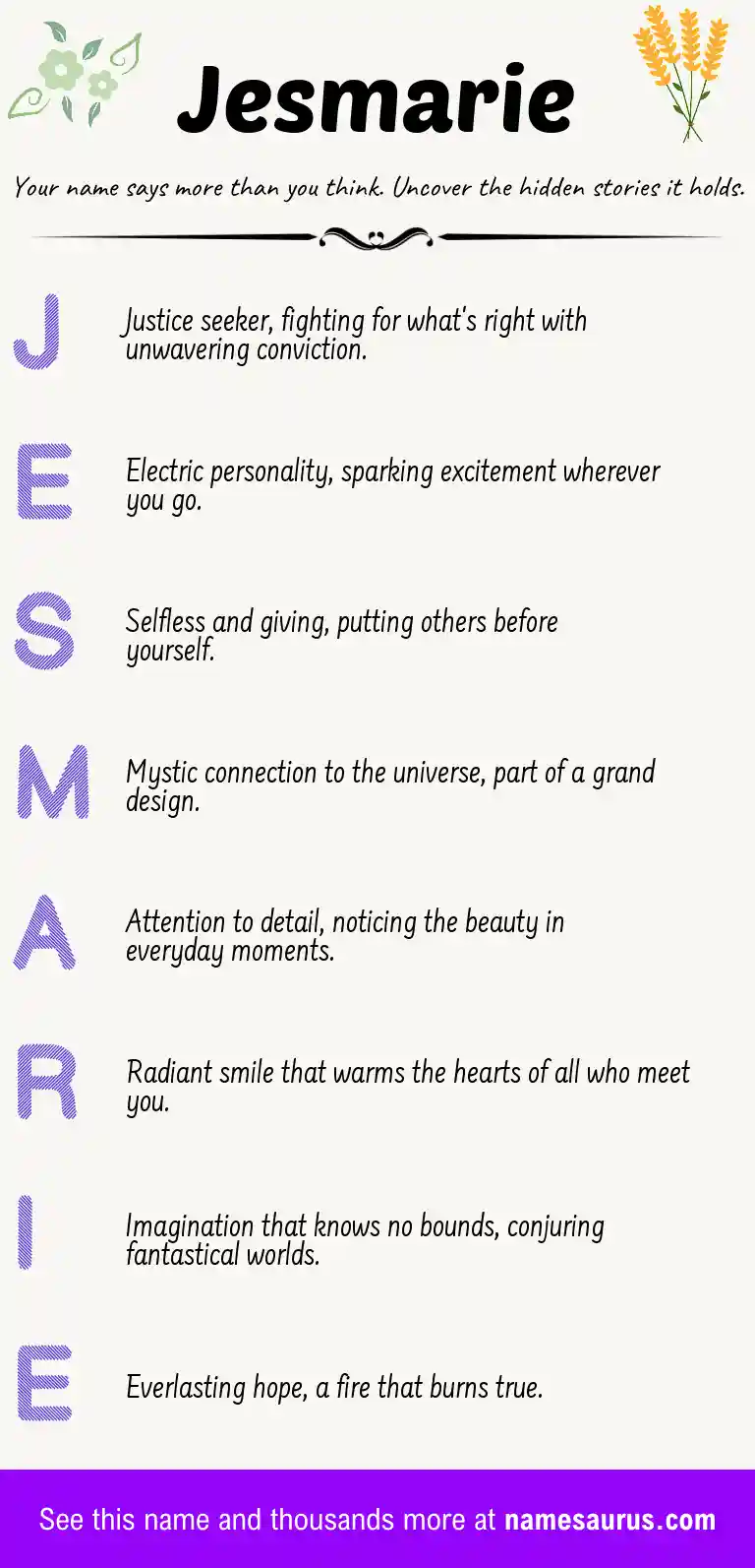 Acrostic poem about Jesmarie.