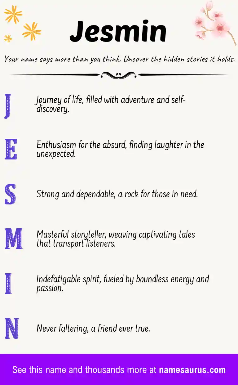 Acrostic poem about Jesmin.
