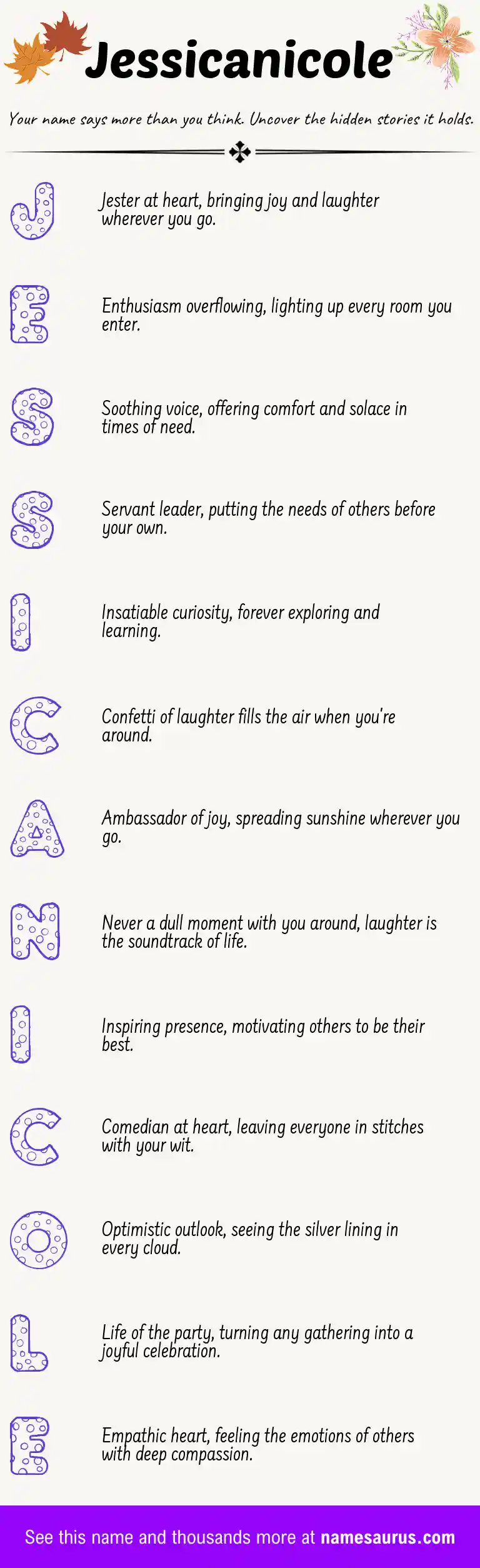 Acrostic poem about Jessicanicole.