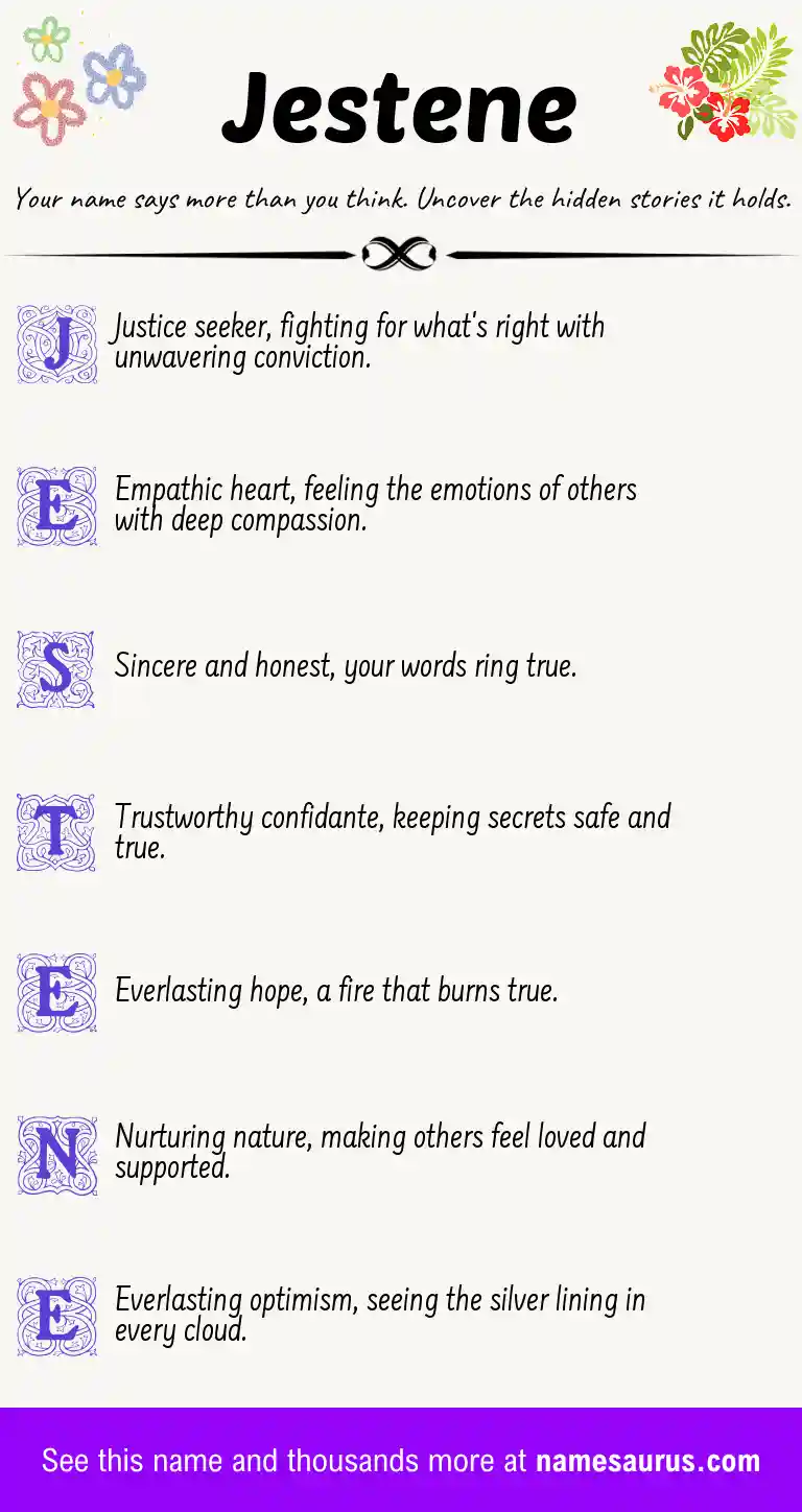 Acrostic poem about Jestene.