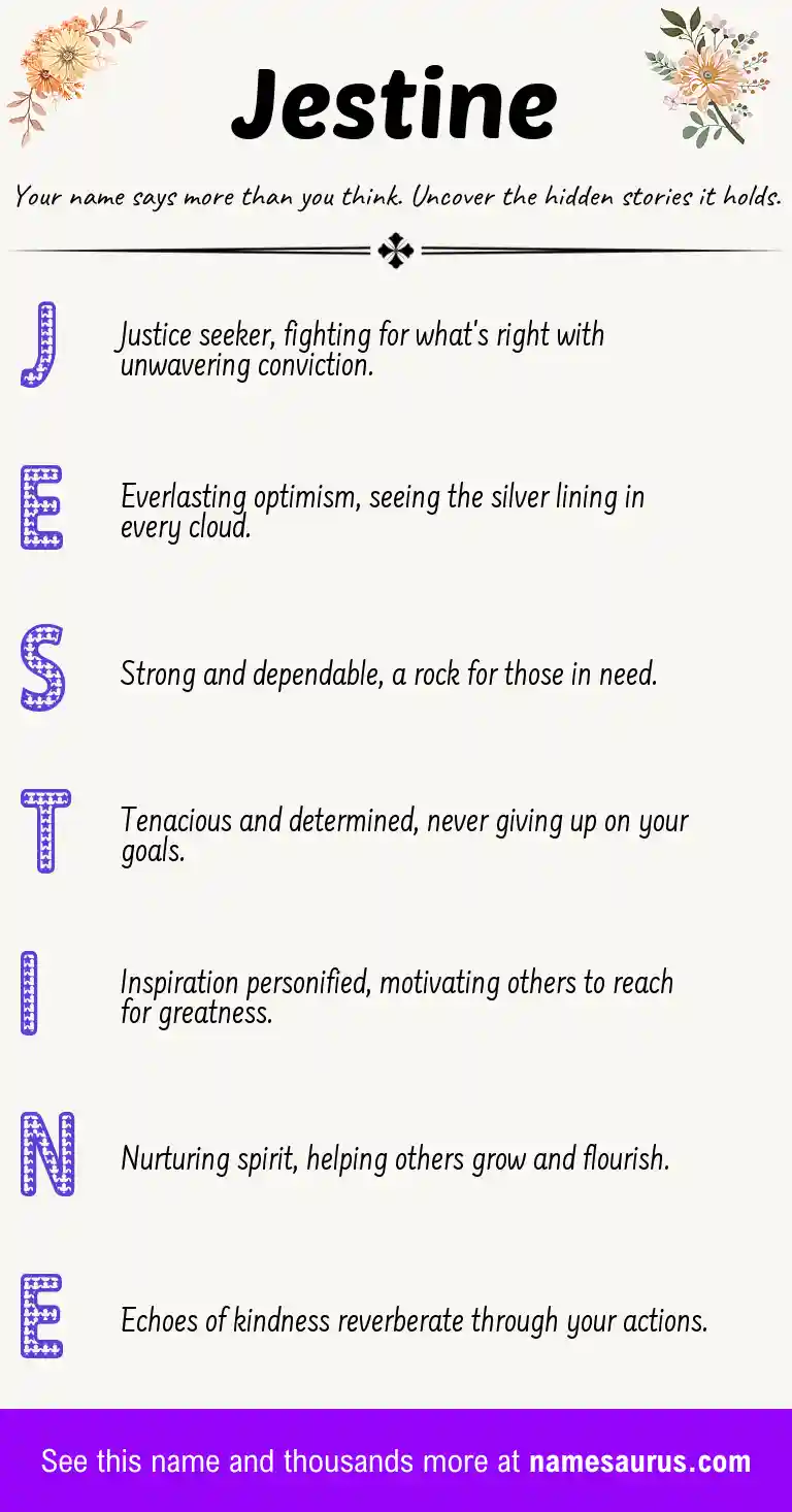 Acrostic poem about Jestine.