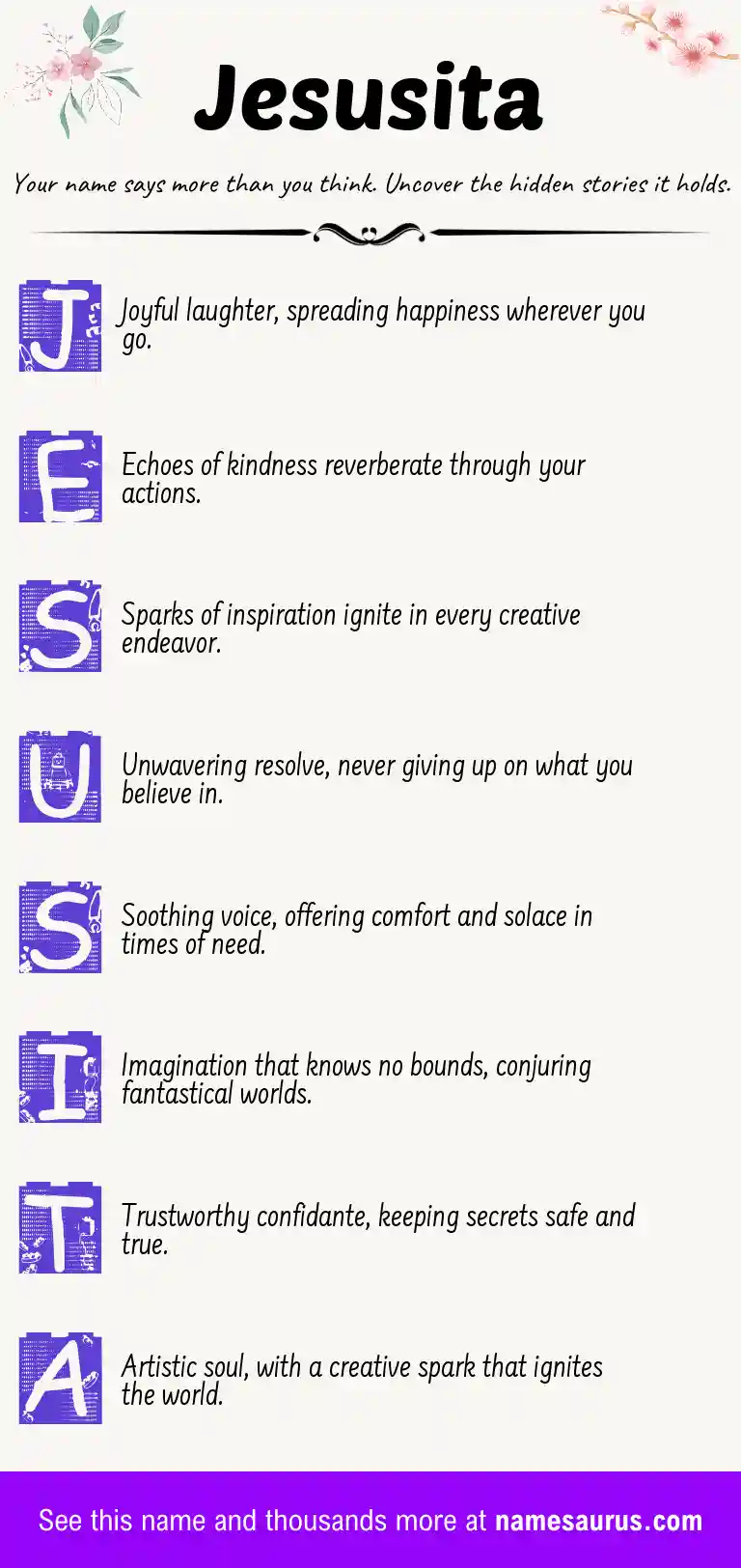 Acrostic poem about Jesusita.