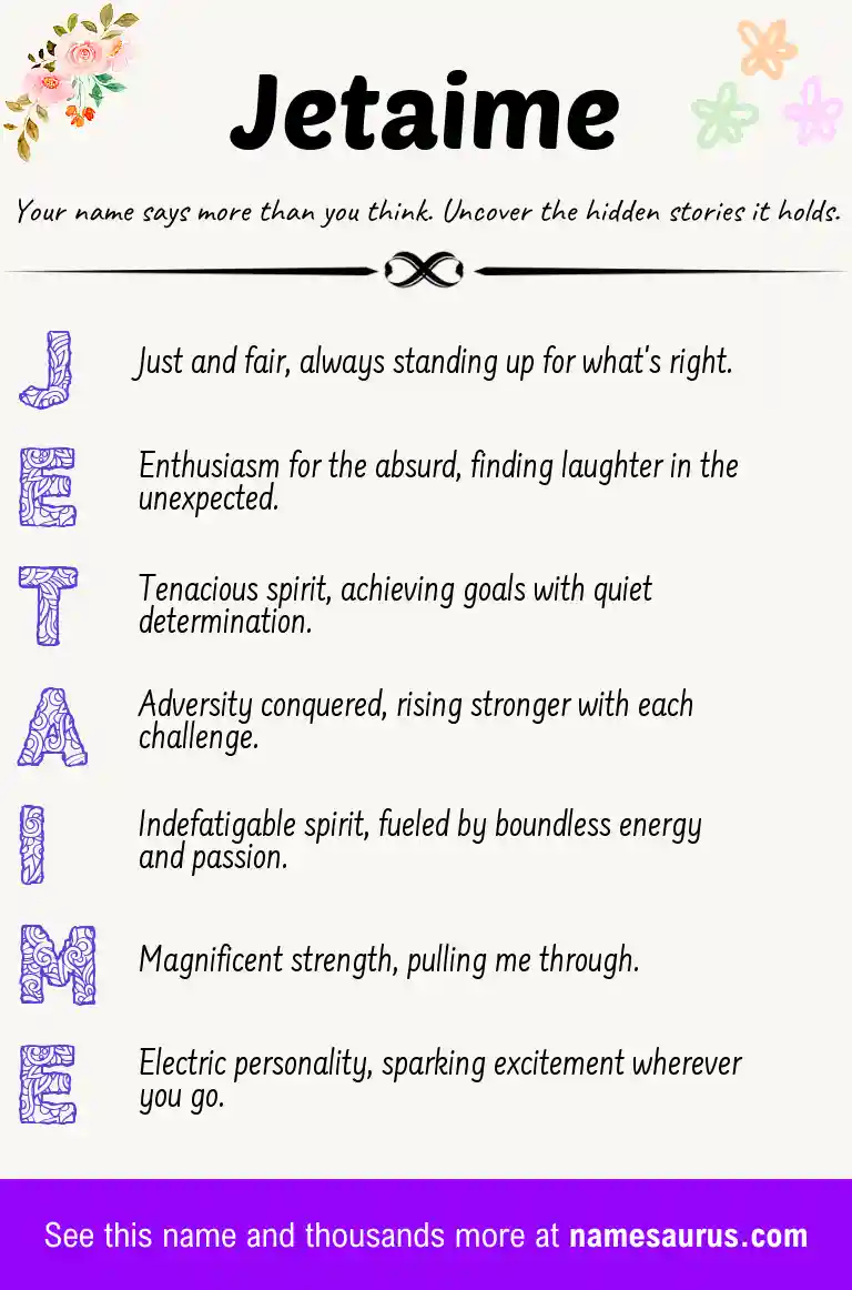 Acrostic poem about Jetaime.