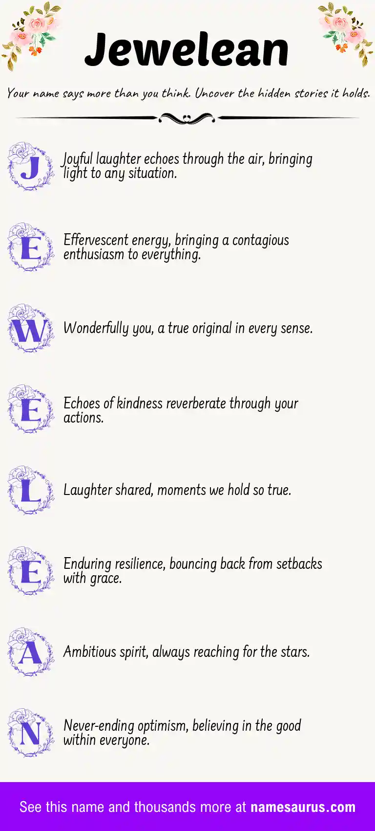 Acrostic poem about Jewelean.