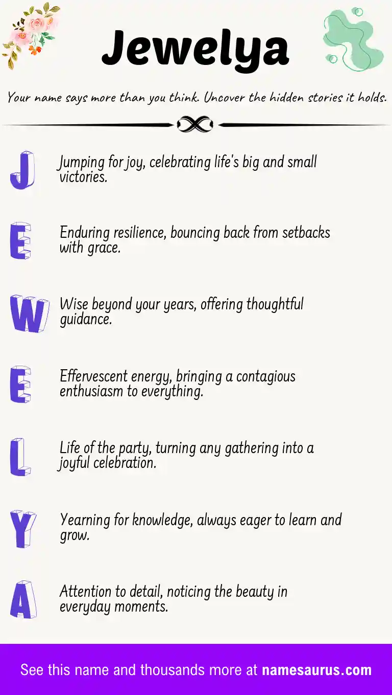 Acrostic poem about Jewelya.