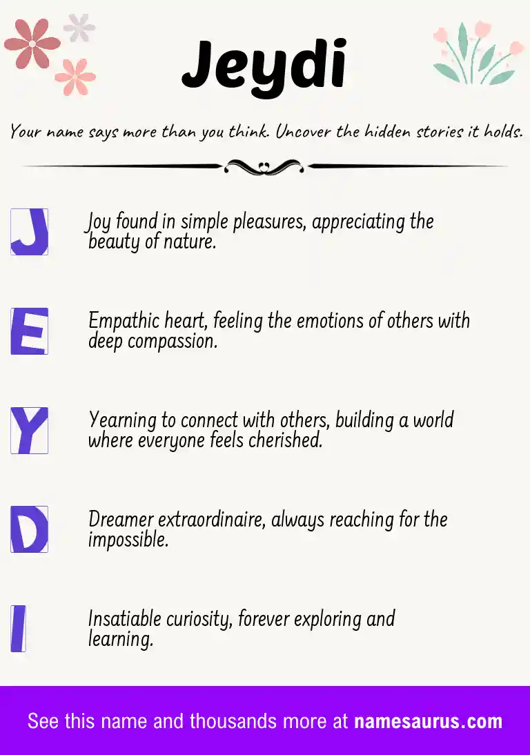 Acrostic poem about Jeydi.