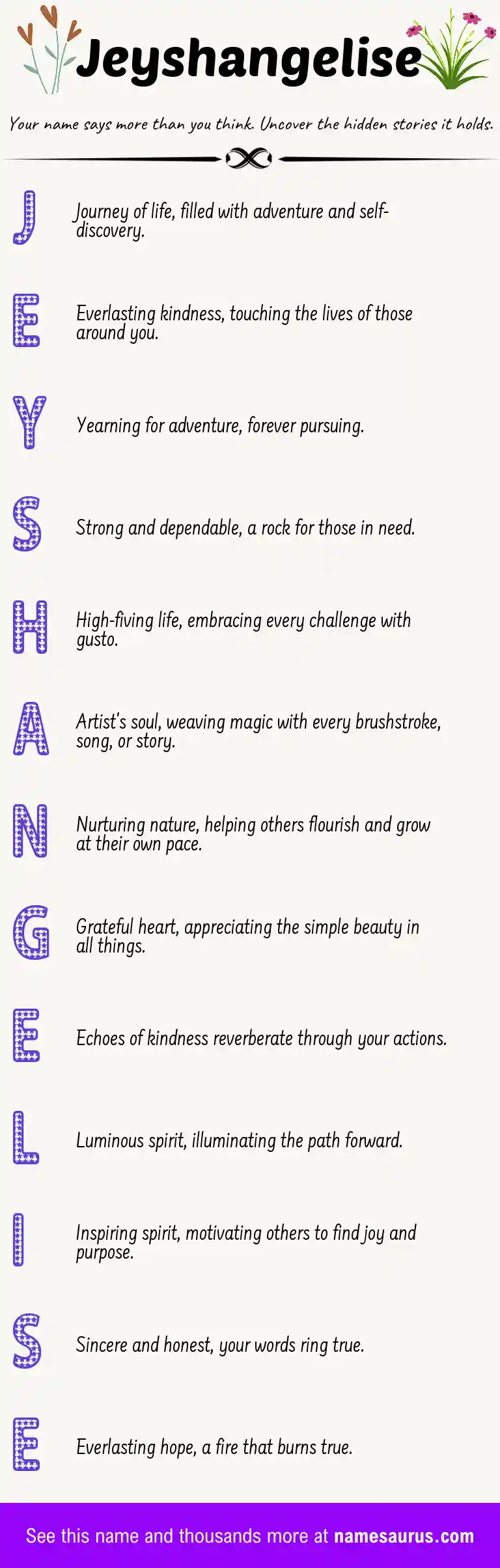 Acrostic poem about Jeyshangelise.