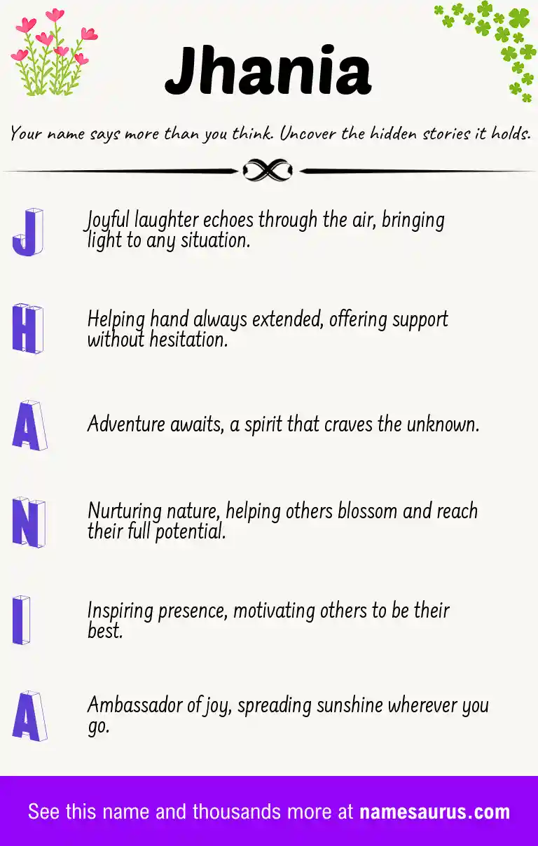 Acrostic poem about Jhania.