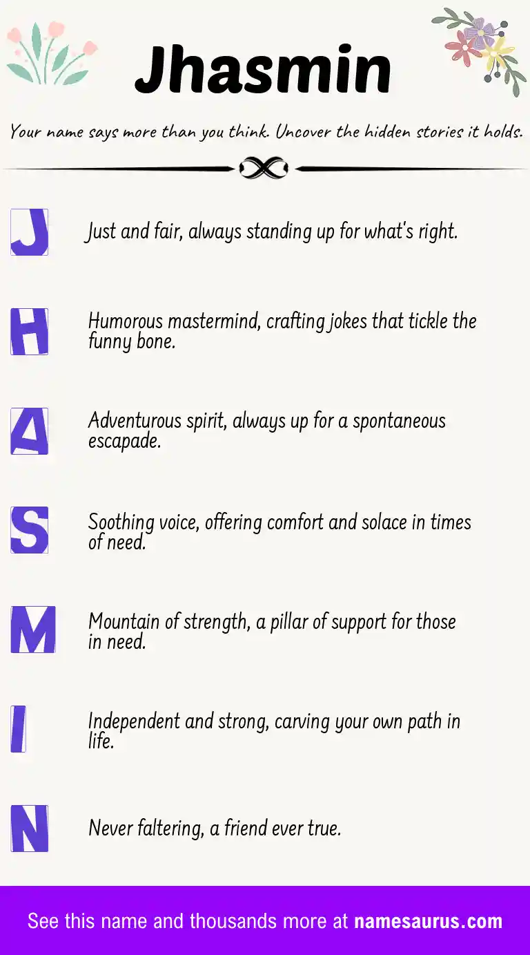Acrostic poem about Jhasmin.