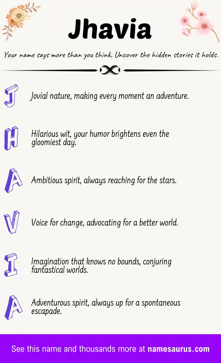Acrostic poem about Jhavia.