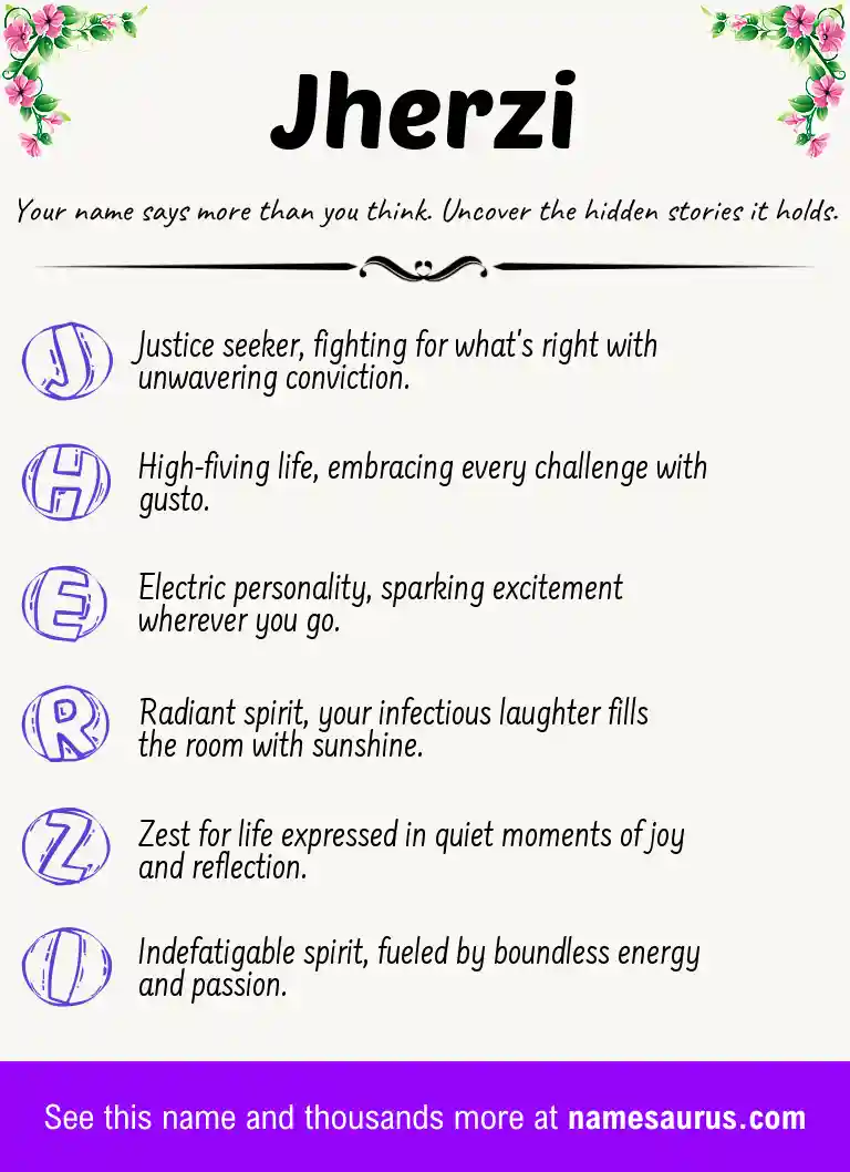 Acrostic poem about Jherzi.