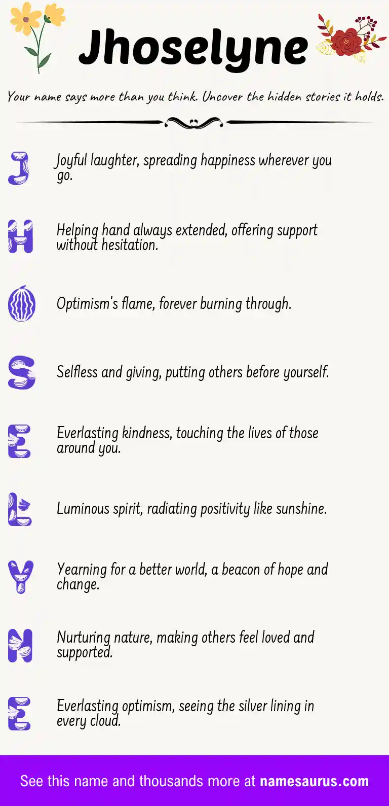 Acrostic poem about Jhoselyne.