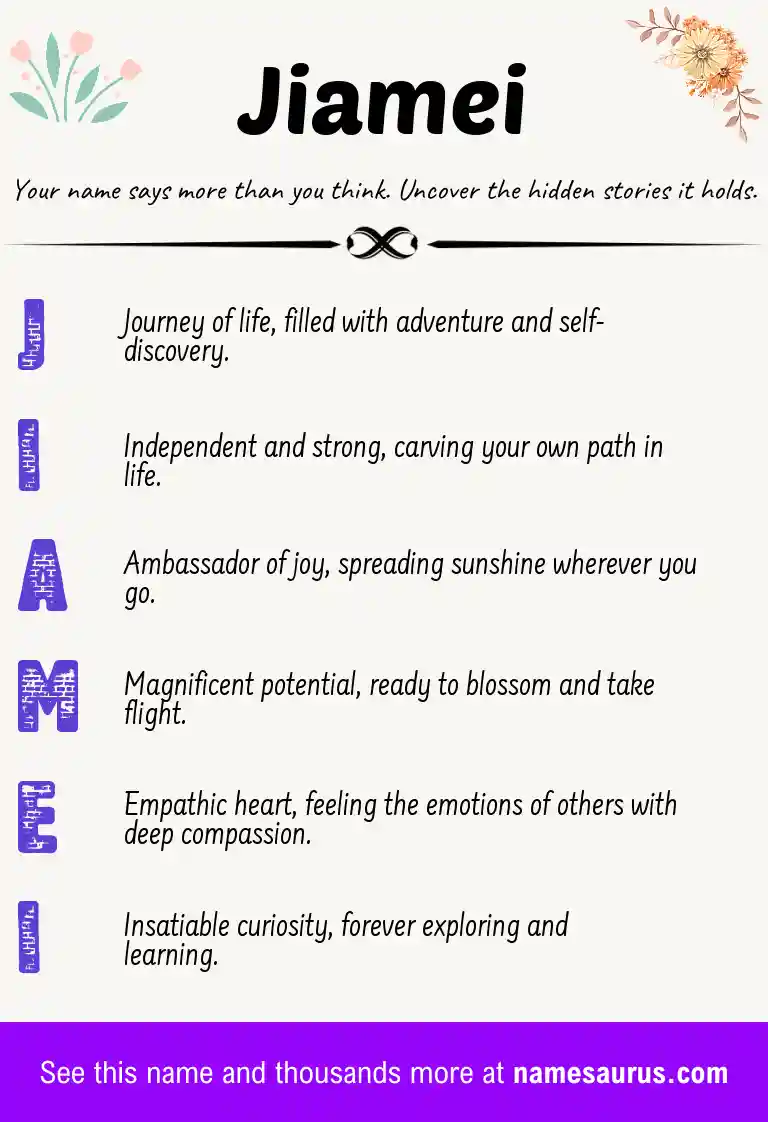 Acrostic poem about Jiamei.