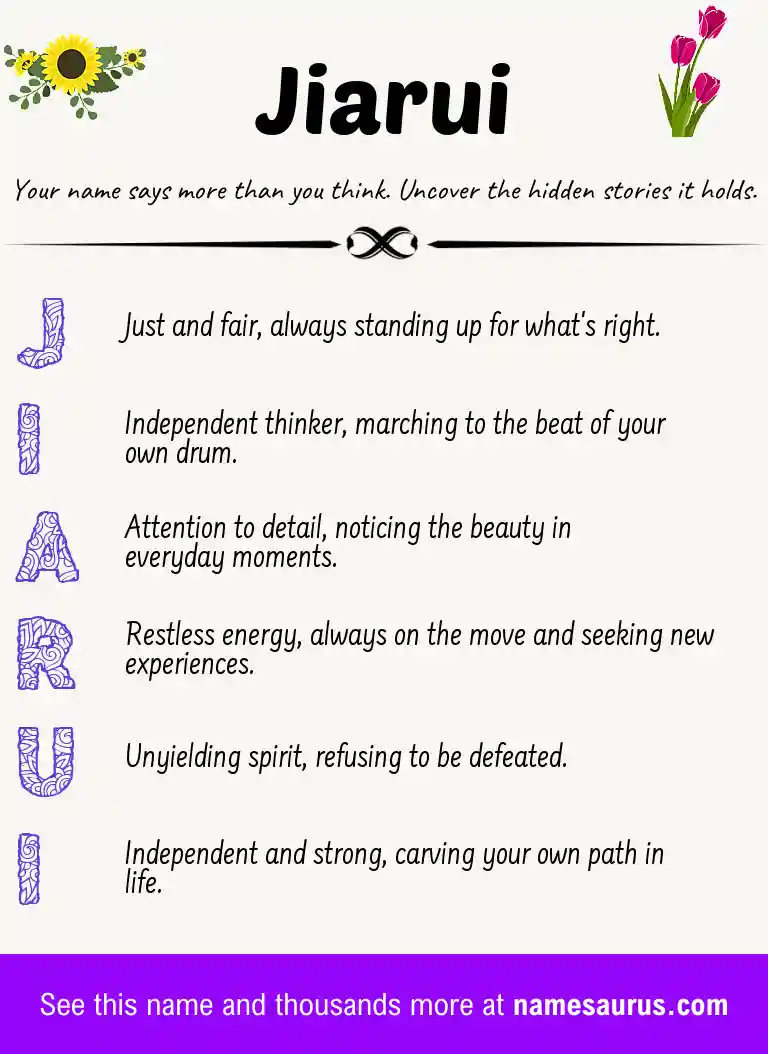 Acrostic poem about Jiarui.