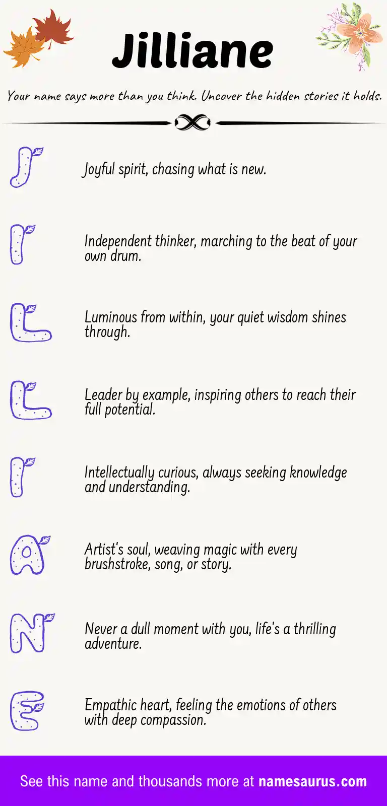 Acrostic poem about Jilliane.