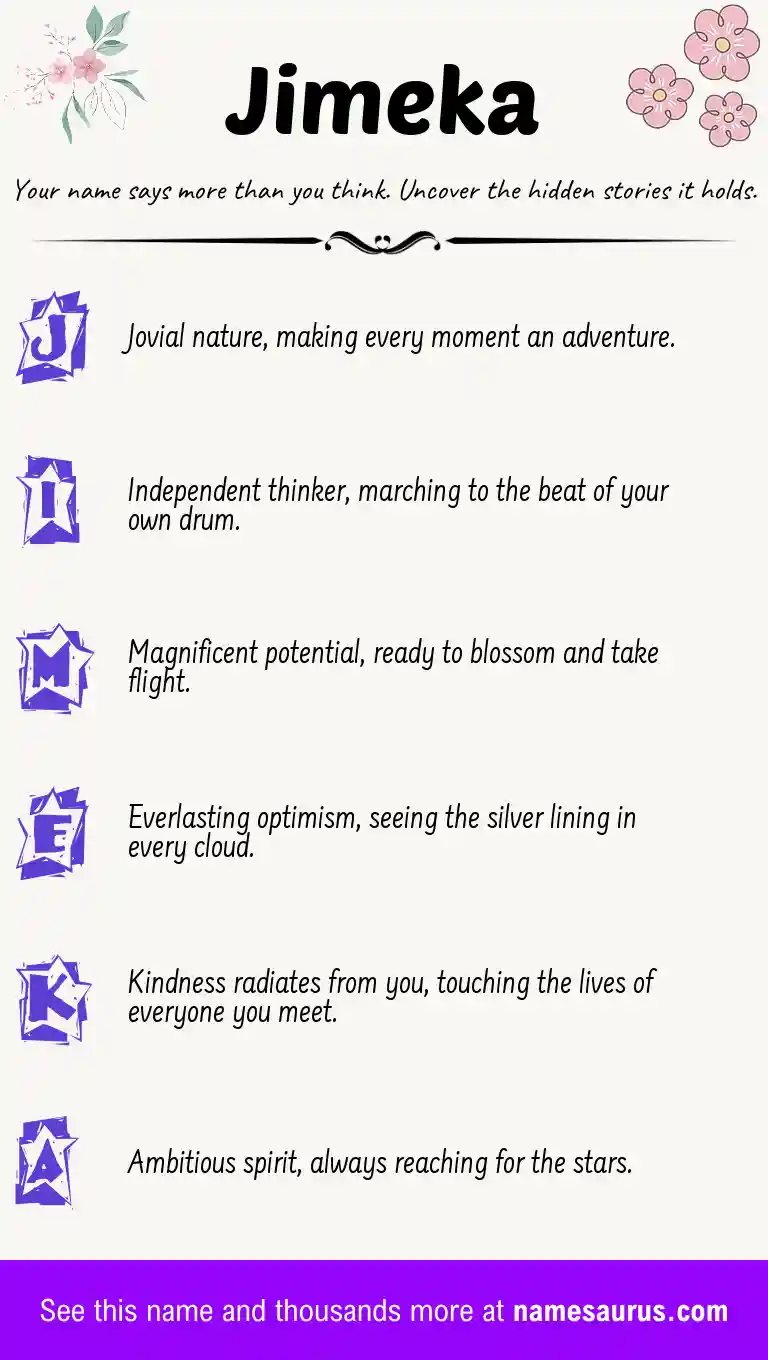 Acrostic poem about Jimeka.