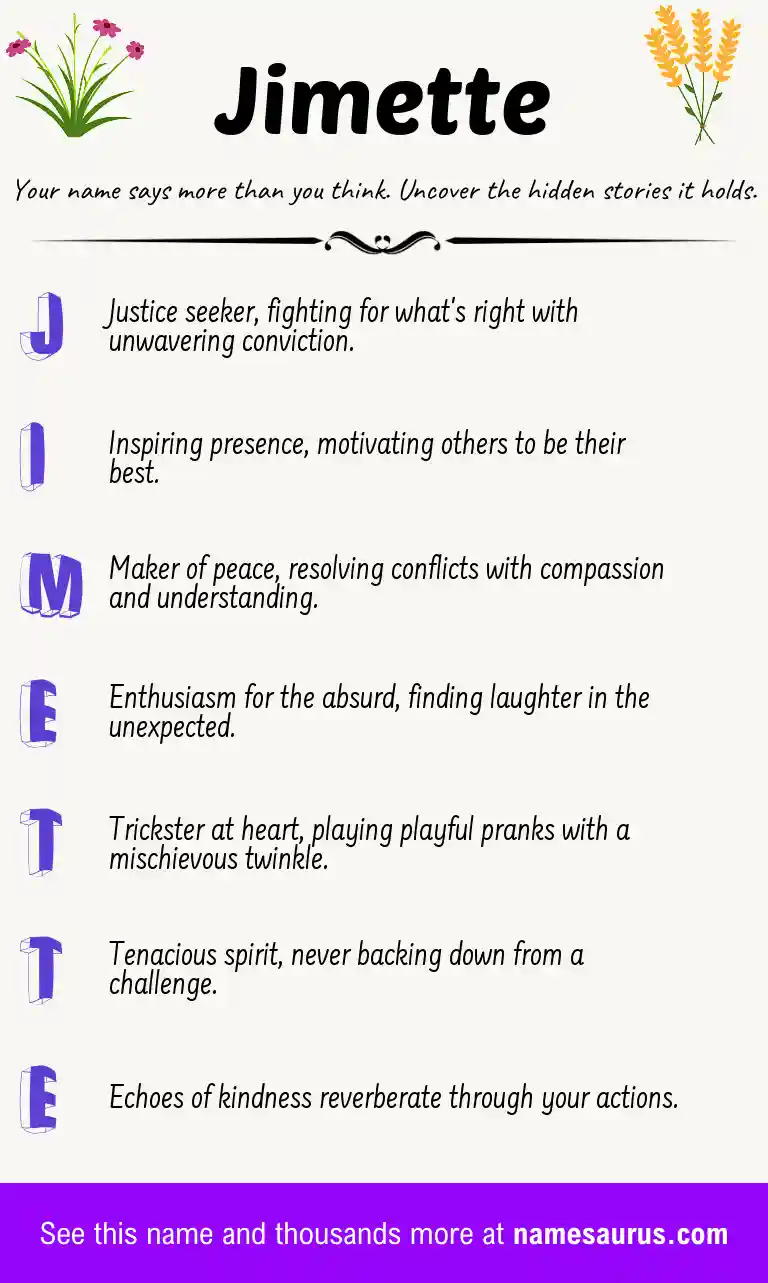 Acrostic poem about Jimette.