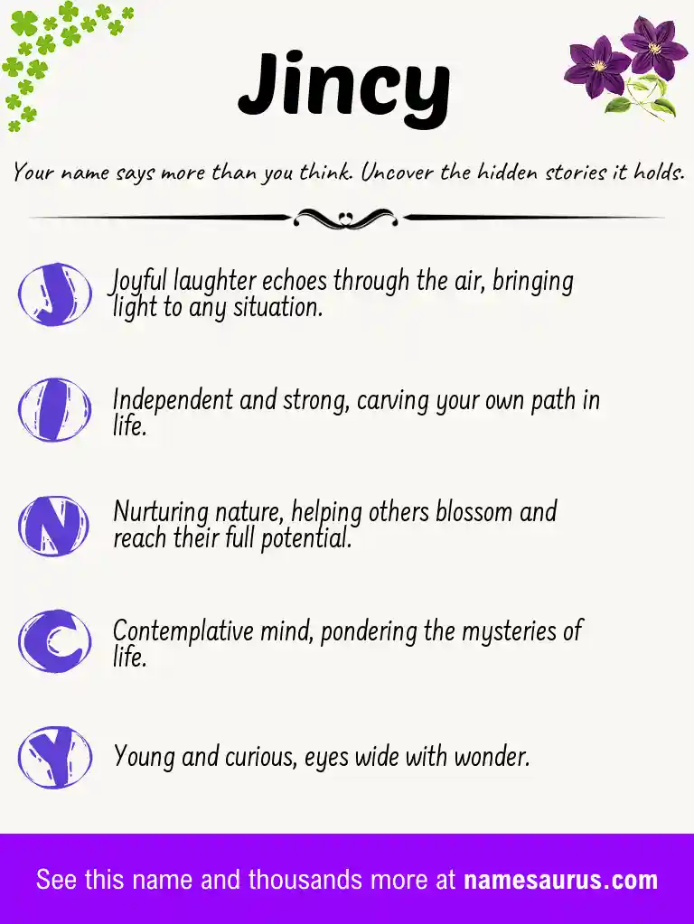 Acrostic poem about Jincy.